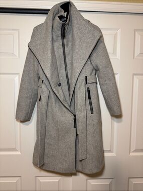 Calvin Klein Women's Gray Wool-Blend Asymmetrical Belted Coat